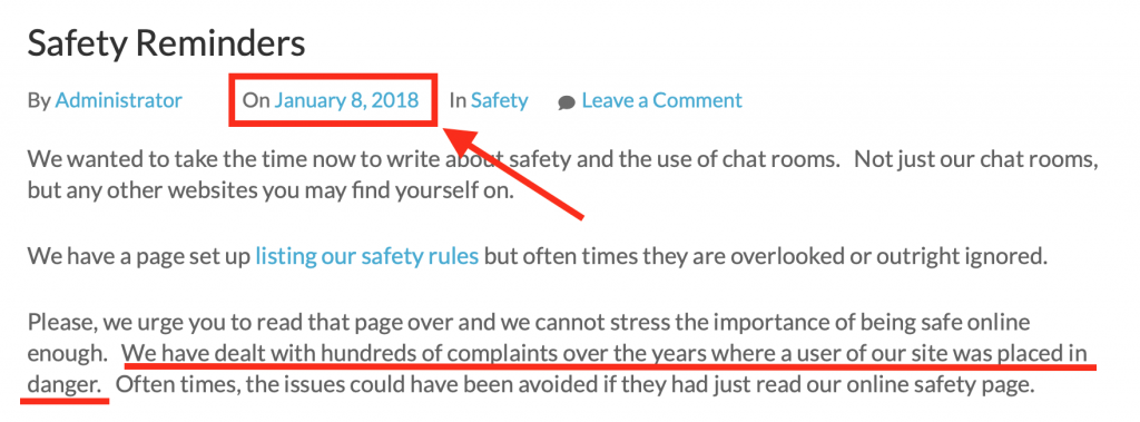 screenshot of safety blog from 2018